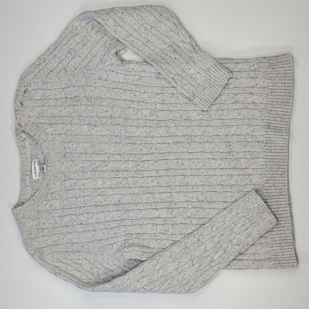 Croft And Barrow neutral gray cotton cable knit, crew neck sweater. Large Petite